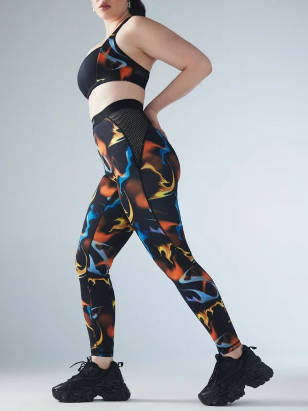 Savage X Fenty Fast Lane High-Waist Leggings Medium Black in Flames NWT